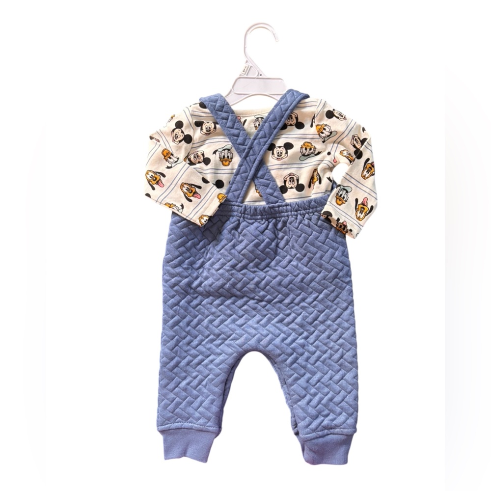 Disney Blue Quilted Overalls with Character Faces 3-6 Months NWT - Picture 2 of 4